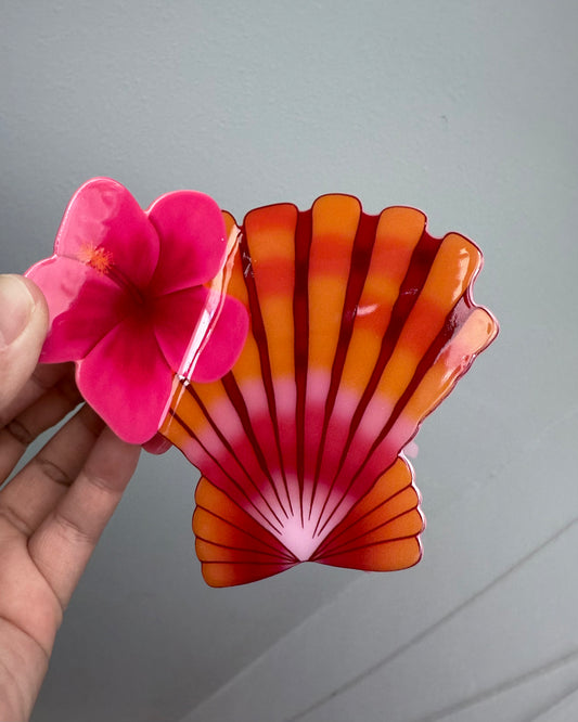 Hibiscus Sunrise Shell Claw Clip